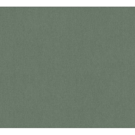 Papier peint uni en gris-vert pour la salle à manger et le salon avec une élégante teinte vert foncé et un aspect textile intissé (1/4)
