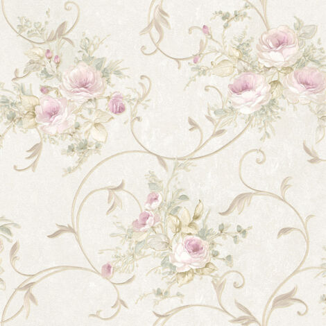 A.S. Creations – Papier peint vinyle Fleur violet pailleté – Lessivable et brossable – Raccord sauté – Pour salon ou chambre (1/5)