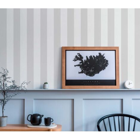 A.S. Creations – Papier peint intissé rayé gris vert, beige crème et blanc – Dimensions 53 cm x 10,05 m – Raccord libre – Facile à poser