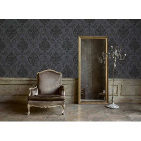 Papier peint baroque noir et gris – Papier peint intissé lessivable – Dimensions 53 cm x 10 m – Raccord droit 64 cm – Résistance à la lumière – A.S. Creations (1/6)