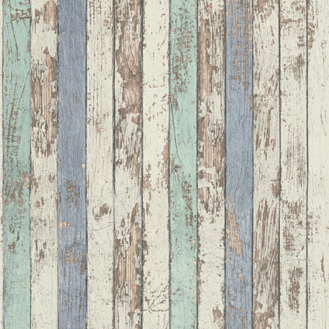 A.S. Creations – Papier peint imitation bois blanc et bleu – Tapisserie effet planches de bois – Style bord de mer pour salon – Papiers peints tendances