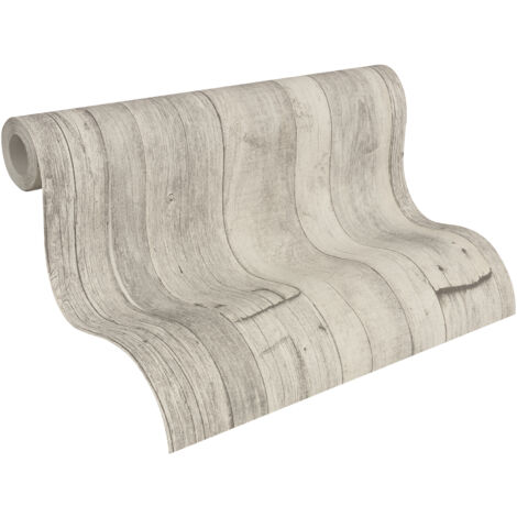 A.S. Creations – Papier peint effet bois grisé moderne – Tapisserie intissée vinyle – Pour salon cosy et chambre adulte – Gris clair
