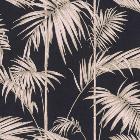 A.S. Creations – Papier peint vinyle jungle noir – Motif feuillage palmier – Lessivable et strippable – Résistance à la lumière – 240g/m²