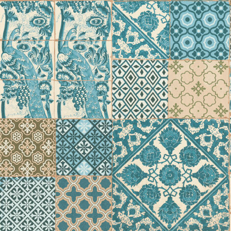 Papier peint carreaux de ciment Papier peint carrelage Papier peint intissé Bleu Marron Vert 369233 (1/4)