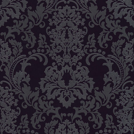 A.S. Creations – Papier peint néo-baroque noir et gris – Tapisserie intissée avec motif baroque – Vintage pailleté pour chambre – Largeur 53cm