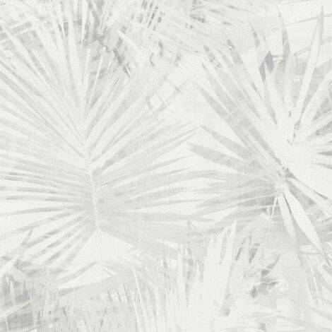 A.S. Creations – Papier peint à motif feuilles de palmier – Tapisserie moderne pour salle de bain – Intissé fleuri uni gris clair – 53cm x 10m