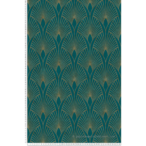 Papier peint art déco bleu canard – Papier peint intissé embossé – Facile à appliquer – Pour salon et couloir – Livingwalls