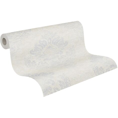 Papier peint blanc avec ornements Papier peint non-tissé dans le style baroque idéal pour le salon (1/5)