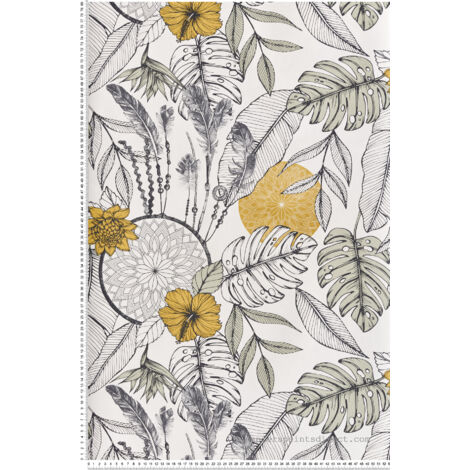 Papier peint intissé enfantin motifs attrape rêves et fleurs – Largeur 53cm – Longueur 10,05m – Pose facile avec encollage du mur – Lutece - LTC-11201502 (1/2)
