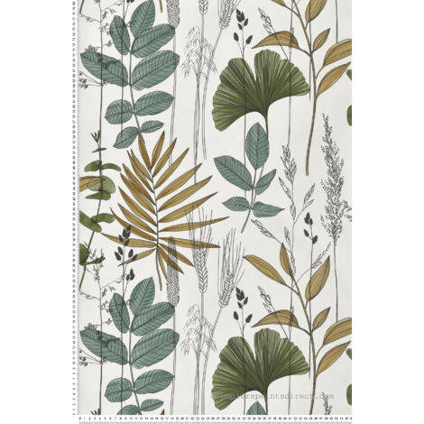 Papier peint vinyle nature vert – Motif feuillage – Lessivable et brossable – Raccord sauté – Bonne résistance à la lumière (1/2)
