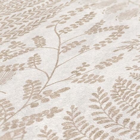 A.S. Creations – Papier peint intissé moderne beige à motif fougère – Effet métallisé – Pour salons et chambres – Résistant à l'humidité et facile à poser