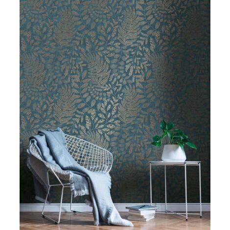 A.S. Creations – Papier peint feuillage bleu foncé – Tapisserie intissée et embossée – Facile à appliquer – Résistant à l'humidité – Pour salon et cuisine