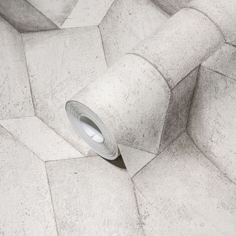 Papier peint aspect béton gris clair blanc Papier peint intissé industriel aspect 3D, résistant à l'abrasion (1/5)