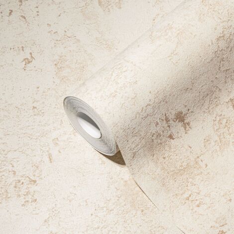 A.S. Creations – Papier peint intissé beige et crème – Tapisserie moderne effet métallique – Aspect béton pour bureau et salon – Résistant à l'humidité