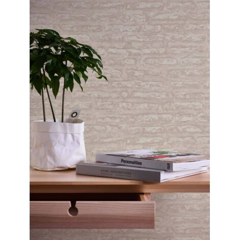 Papier peint intissé beige Tapisserie imitation mur en pierre Papier peint tendance style industriel idéal pour salon et cuisine