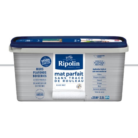 Peinture mate parfaite pour murs et plafonds - Blanc mat - RIPOLIN - 2,5 L