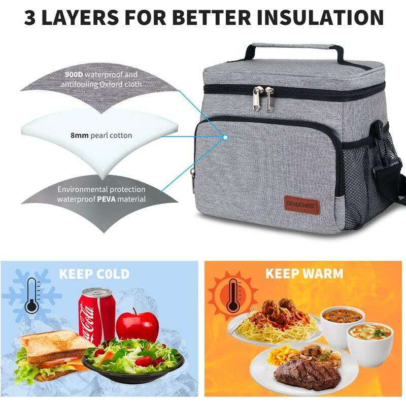 COZEVDNT Kühltasche, tragbare Lunchbox, große Lunchtasche für Arbeit, Schule  oder Picknick, Größe 24 x 16 x 21 cm