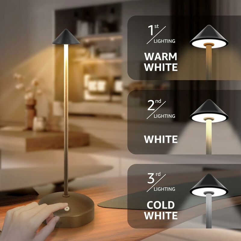 COZEVDNT Kabellose wiederaufladbare LED-Tischlampe, 3-Farben-Touch