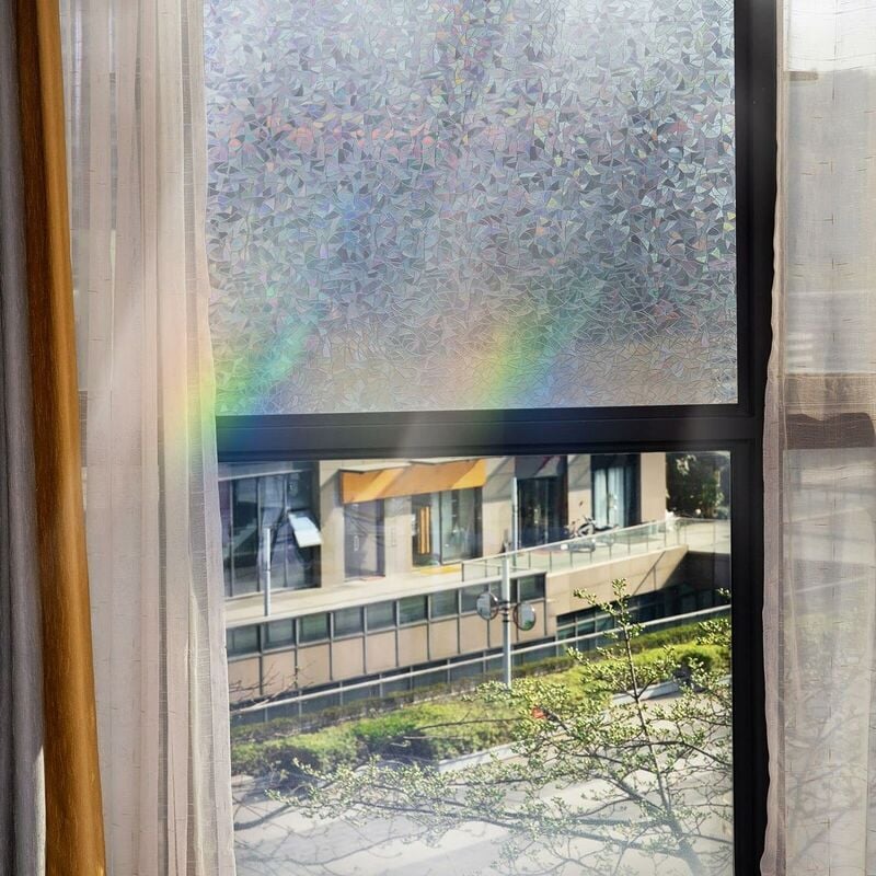 COZEVDNT Sichtschutz-Fensterfolie, 44,5 x 200 cm, 3D-Regenbogen-Fensterfolie,  Verdunkelungs-Fensterfolie, Anti-UV, elektrostatische Fensterfolie,  dekorative Fensterschutz-Fensterfolie für Wohnzimmer