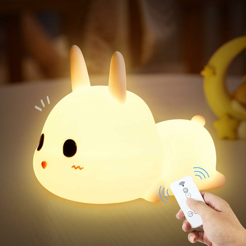 COZEVDNT Tragbares Kinder-Nachtlicht, 7 Farben LED-Silikon-Kaninchen-Lampe,  Baby-Schlafzimmer-Lampe, USB-wiederaufladbare niedliche Farbwechsel-Lampe  mit Fernbedienung