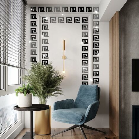 COZEVDNT 30 Stück geometrische griechische Schlüssel-Spiegel-DIY-Wandaufkleber,  Acryl-Spiegelfliesen, selbstklebende Wandaufkleber für Wohnzimmer,  Schlafzimmer