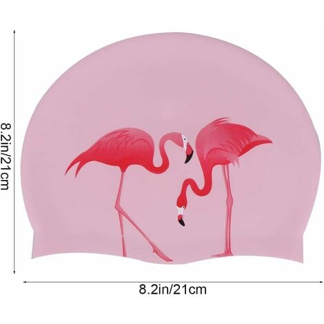 COZEVDNT Praktische wasserdichte Silikon-Badekappe für Schwimmbad, langes  Haar, Ohrenschutz für Mädchen und Frauen (Flamingo-Muster)