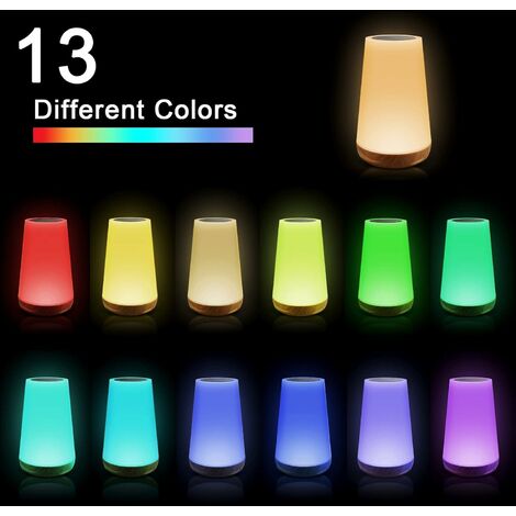 COZEVDNT LED-Nachtlicht, bunte Nachttischlampe, Tischlampe mit Fernbedienung  und USB wiederaufladbar und 13 RGB-Farbwechsel, wiederaufladbare