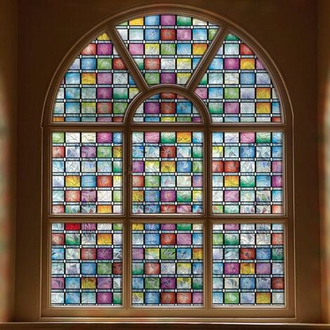 COZEVDNT Verdunkelungs-Fensterfolie, Sichtschutz-Fensterfolie, nicht  klebende elektrostatische Fenstertönungs-Dekorfolie – Regenbogenziegel 90 x  200 cm