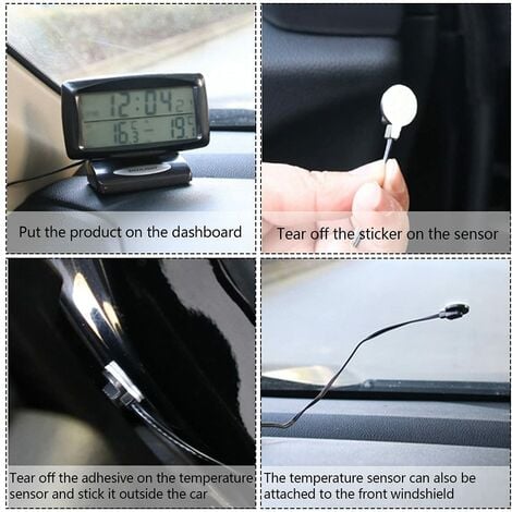 Auto-Temperaturuhr, LED-Digitaluhr mit Hintergrundbeleuchtung, Auto -Temperatur-Armaturenbrett-Alarm-Thermometer