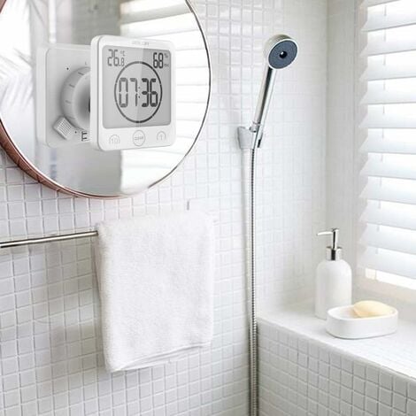 LCD-Digital-Duschuhr, Badezimmeruhr, wasserdicht, Duschuhr, Timer,  Temperatur, Luftfeuchtigkeit, Wand-Duschuhr, Küchentimer (weiß)
