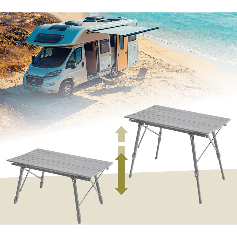 Table De Camping Pliante Avec Placard Amovible - Plateau Aluminium, 50 Kg De Charge - Pour Jardin, Plage, Pique-nique