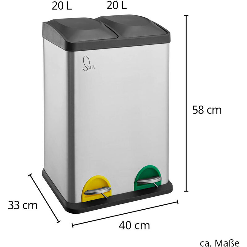 SVITA Lot 2 Poubelles Cuisine Pédale 40L (2x20L) - Tri Sélectif Gris Design Élégant