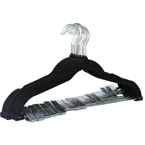 SVITA Lot de 10 cintres à pantalons avec clips et revêtement velours Noir
