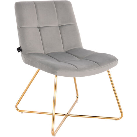 SVITA LYNN Fauteuil lounge Fauteuil cocktail Fauteuil club Fauteuil rembourré sans accoudoirs Pieds dorés Garniture velours gris