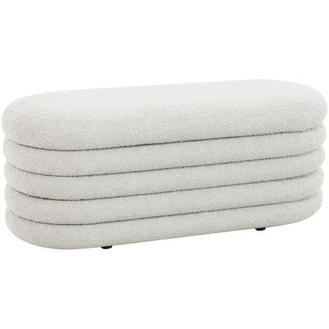 Svita – Pouf ottoman avec rangement 108x45x42cm – Revêtement bouclé blanc – Confort optimal pour salon et chambre – Couvercle amovible