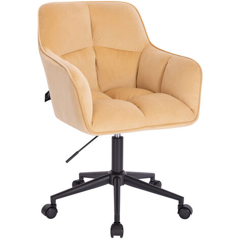 Svita – Chaise de bureau pivotante velours beige – Accoudoirs réglables en hauteur – 5 roulettes en plastique – Dimensions 59x59x86-96cm