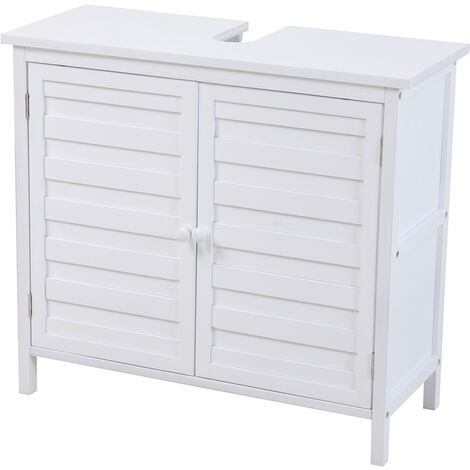 SVITA Armoire sous lavabo Armoire de salle de bain avec étagère indépendante en bambou blanc (1/5)