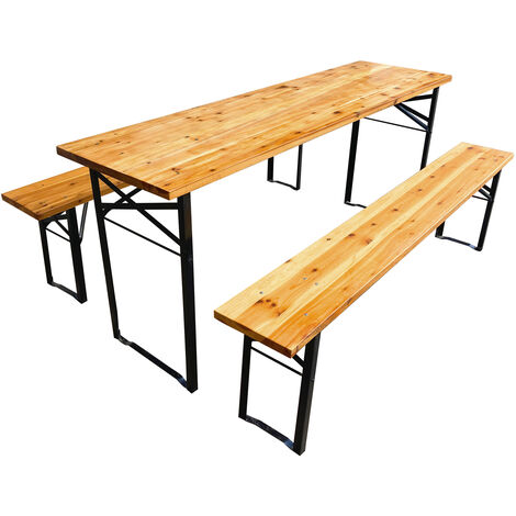 Ensemble de tente à bière SVITA 3 pièces ensemble de chapiteau pliable en bois naturel 165x50 cm (1/5)
