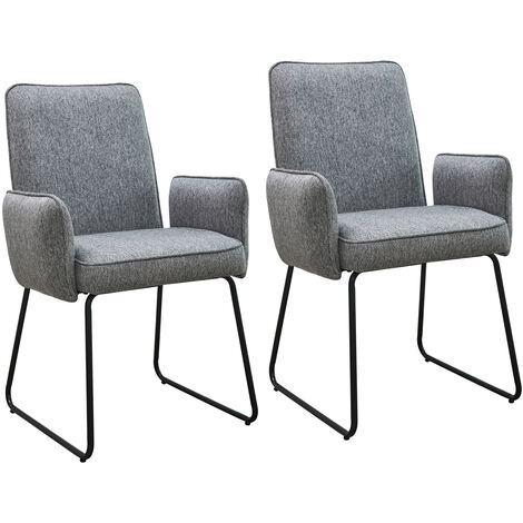 SVITA ALBA Lot de 2 chaises de salle à manger Chaise à accoudoirs Chaise rembourrée tissu gris (1/5)