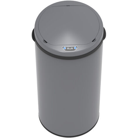 Svita – Poubelle automatique 42L en acier – Capteur infrarouge pour ouverture/fermeture – Design gris élégant – Anneau de serrage pour sac