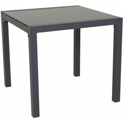 Svita – Table de jardin carrée en aluminium gris avec plateau en verre de sécurité 80x80x75 cm – Pour 4 personnes – Résistante aux intempéries
