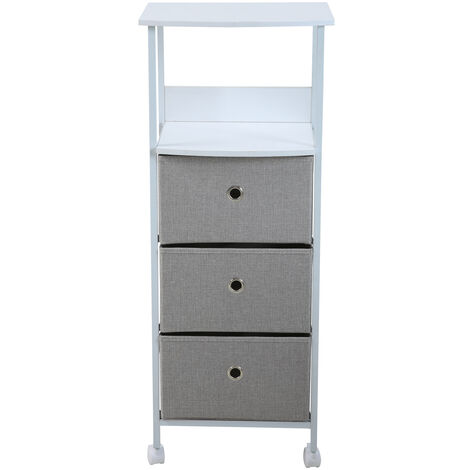 SVITA NIA étagère de rangement avec trois tiroirs sur roulettes, étagère d'entrée, blanc/gris clair