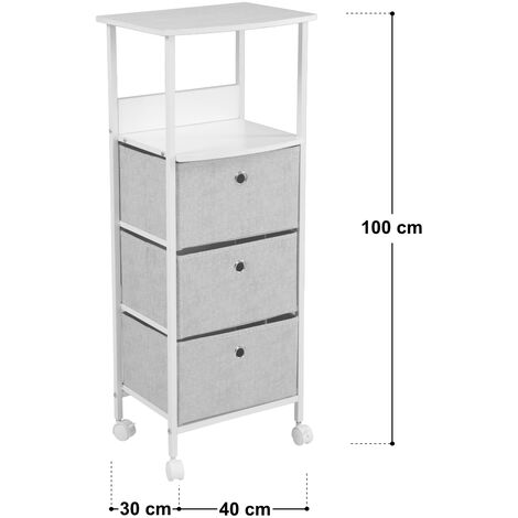 SVITA NIA étagère de rangement avec trois tiroirs sur roulettes, étagère d'entrée, blanc/gris clair