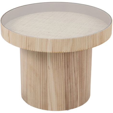 Svita – Table d'appoint ronde avec plateau en verre – Dimensions 59 x 45 cm – Bois de paulownia et MDF – Style naturel pour salon et chambre (1/5)