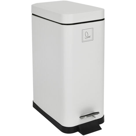 Svita – Poubelle à pédale 10L – Seau intérieur amovible – Couvercle Softclose – Acier blanc – Dimensions 16x34x39cm - STM10