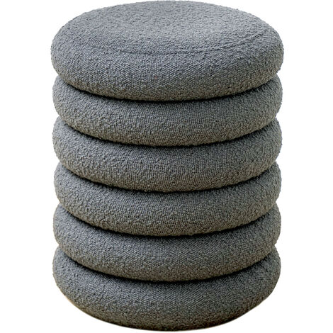 Svita – Pouf ottoman avec espace de rangement – Rembourrage en teddybouclé gris – Dimensions 40x43 cm – Capacité 120 kg