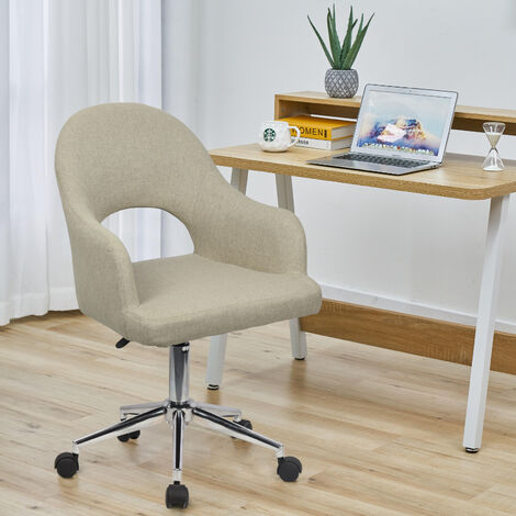 Chaise De Bureau Design En Chenille Beige - Dossier Ergo, Hauteur Réglable, Roulettes, 61x56x76-86cm