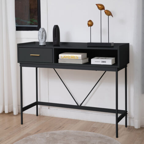Table Console HOMCOM Moderne 120 Cm – 2 Tiroirs, Style Industriel, Entrée Ou Salon