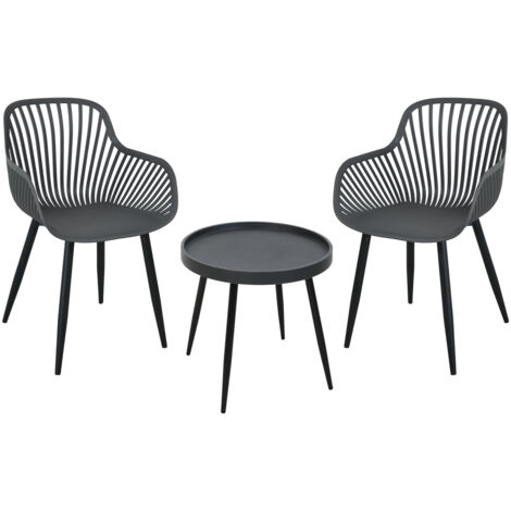 Svita – Ensemble de meubles de balcon 3 pièces – 2 chaises et table en plastique gris/noir – Design compact pour espaces extérieurs (1/5)