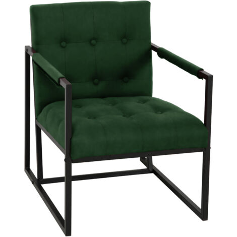 Svita – Fauteuil crapaud rembourré velours vert foncé – Cadre en acier noir – Confort optimal pour petits espaces – Design années 50